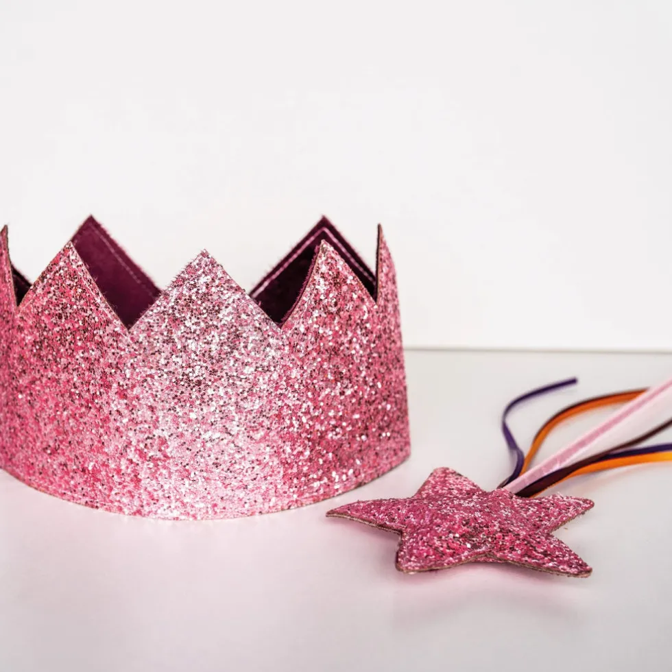 Lasten glitter kruunu ja taikasauva - pinkki