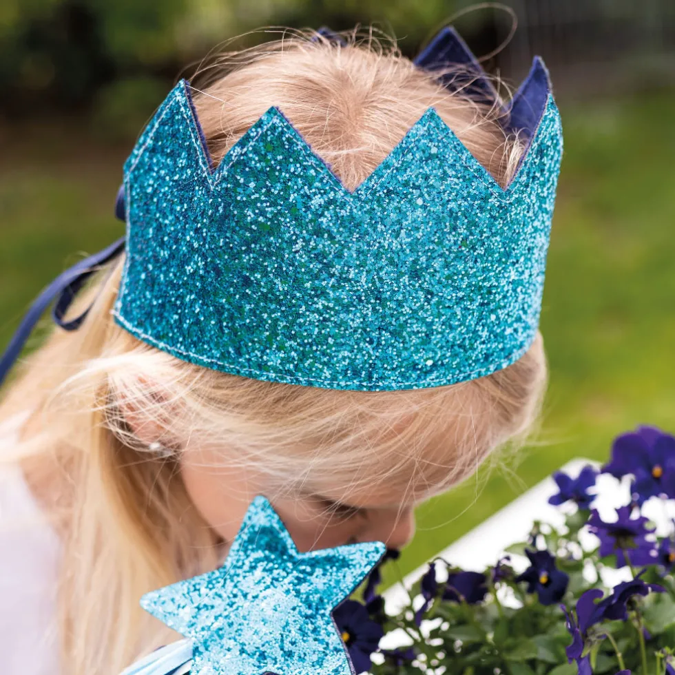 Lasten glitter kruunu ja taikasauva - sininen
