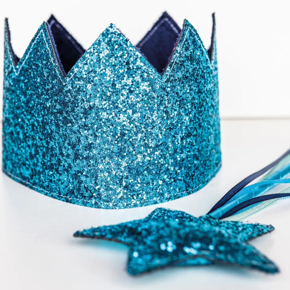 Lasten glitter kruunu ja taikasauva - sininen
