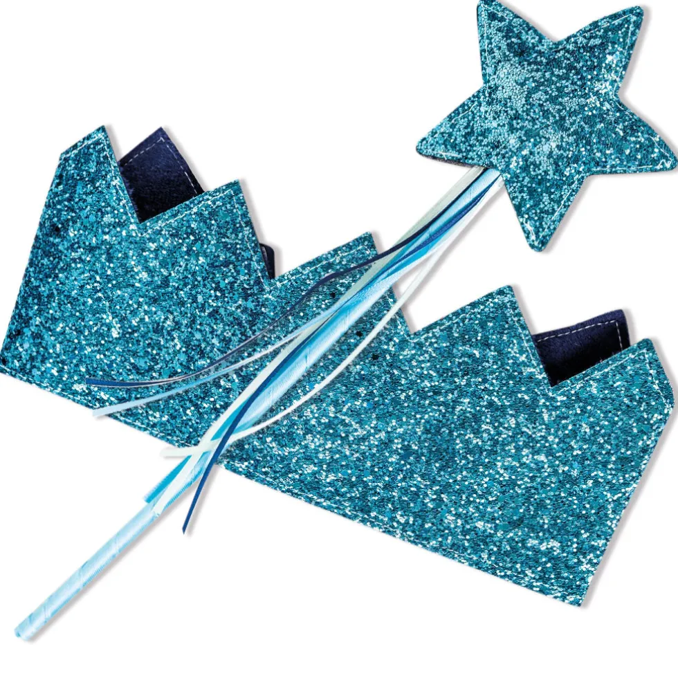Lasten glitter kruunu ja taikasauva - sininen