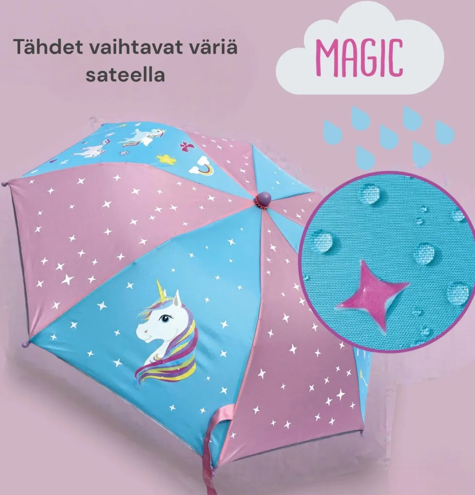 Lasten väriä vaihtava Magic Sateenvarjo - Yksisarvinen