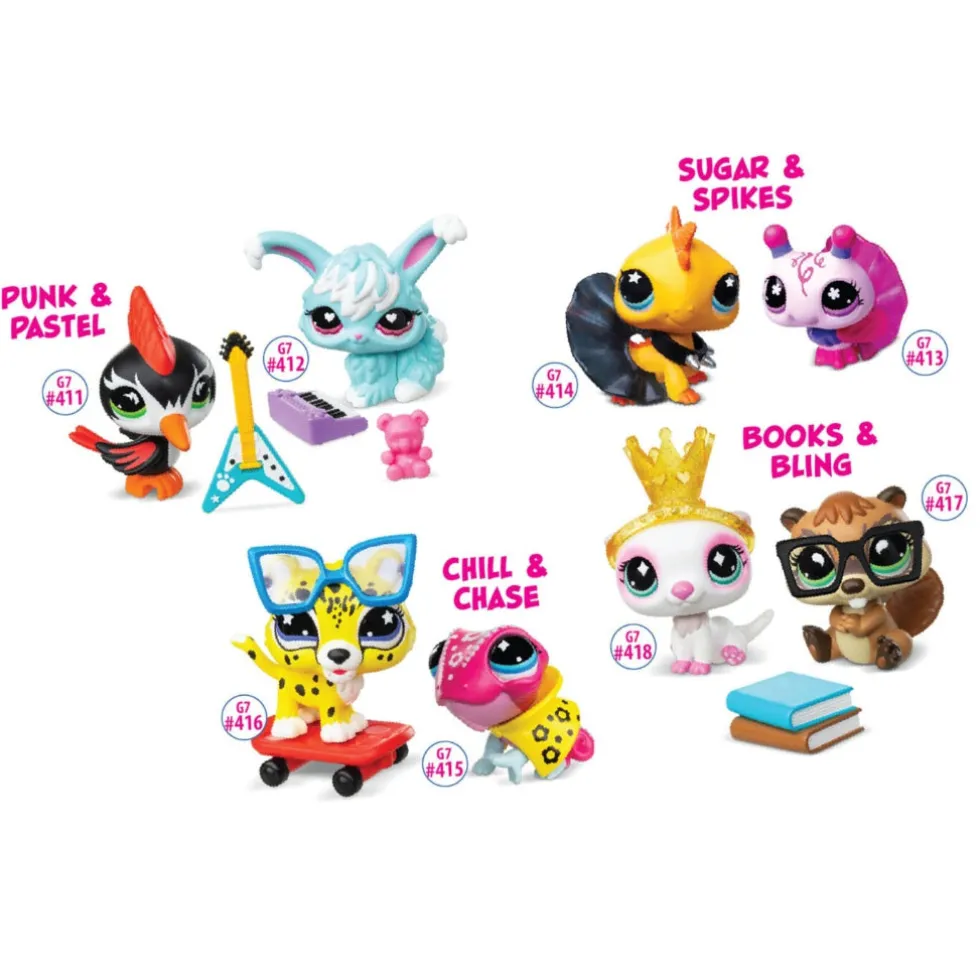 Littlest Pet Shop G7 S5 Sugar & Spikes Pet Pair, Ampiainen #413 ja Iguaani #414